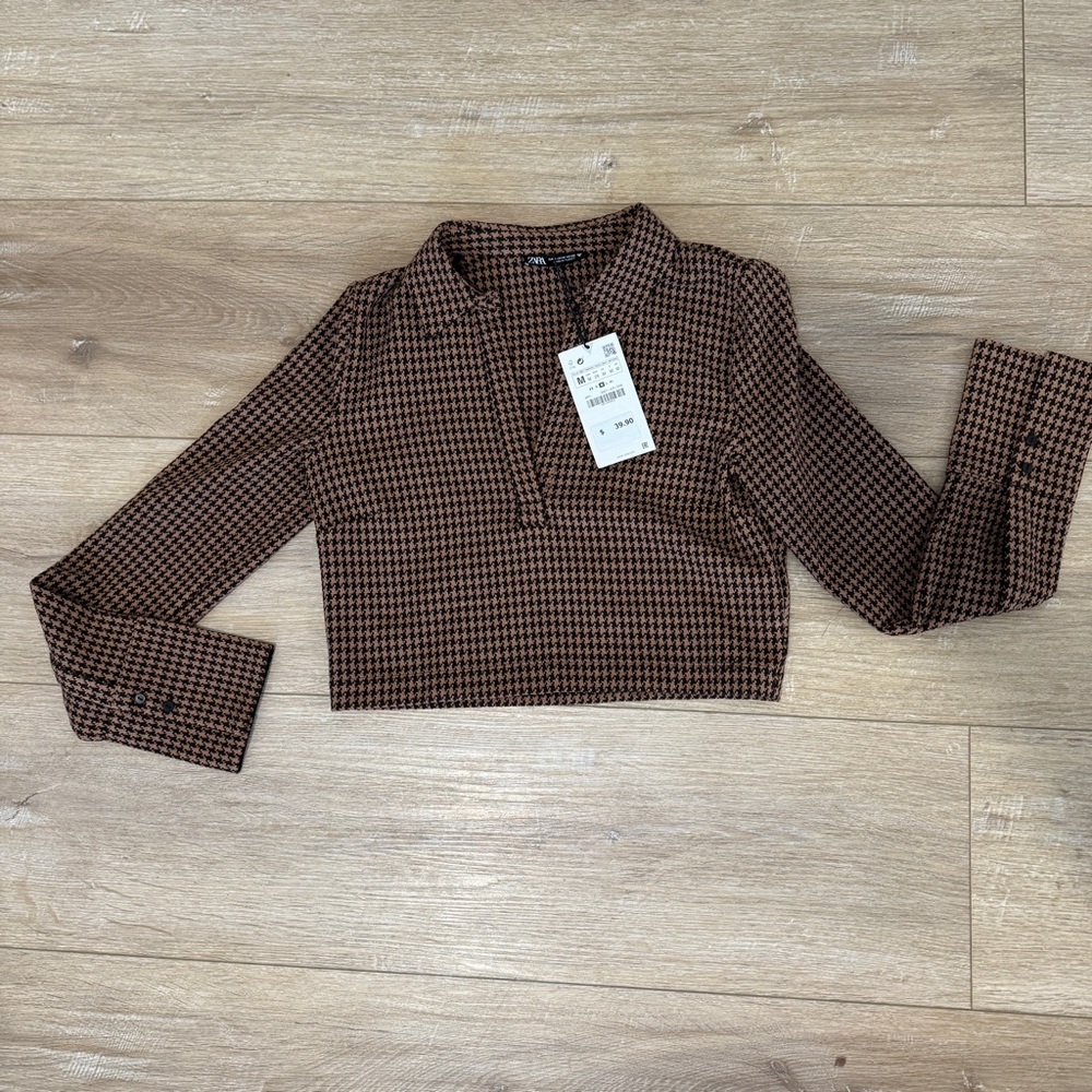ZARA Houndstooth Top Medium